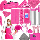 HLWDFLZ Microfiber Duster Kit 27pcs with 30 to 100 in Extension Pole, Pink