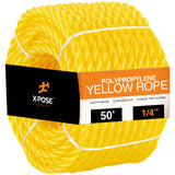 Yellow Twisted Polypropylene Rope 1/4 Floating Poly Pro Cord 50 Ft Resistant to Oil, Moisture, Marine Growth and Chemicals 