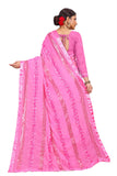 Shasmi Pink Embroidered Embellished Georgette Sari With Blouse Piece Saree For Women Ribbion Sequance Pink