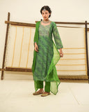 Gosriki Women'S Georgette Printed Straight Embroidered Kurta With Pant & Dupatta (Rupkla Mehandi-Gs_L_Green_Large),Green,,B0CBPSLW6Z