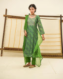 Anni Designer Women'S Georgette Printed Straight Embroidered Kurta With Pant & Dupatta (Rupkla Mehandi_M_Green_Medium),Green,M,Georgette,Regular,