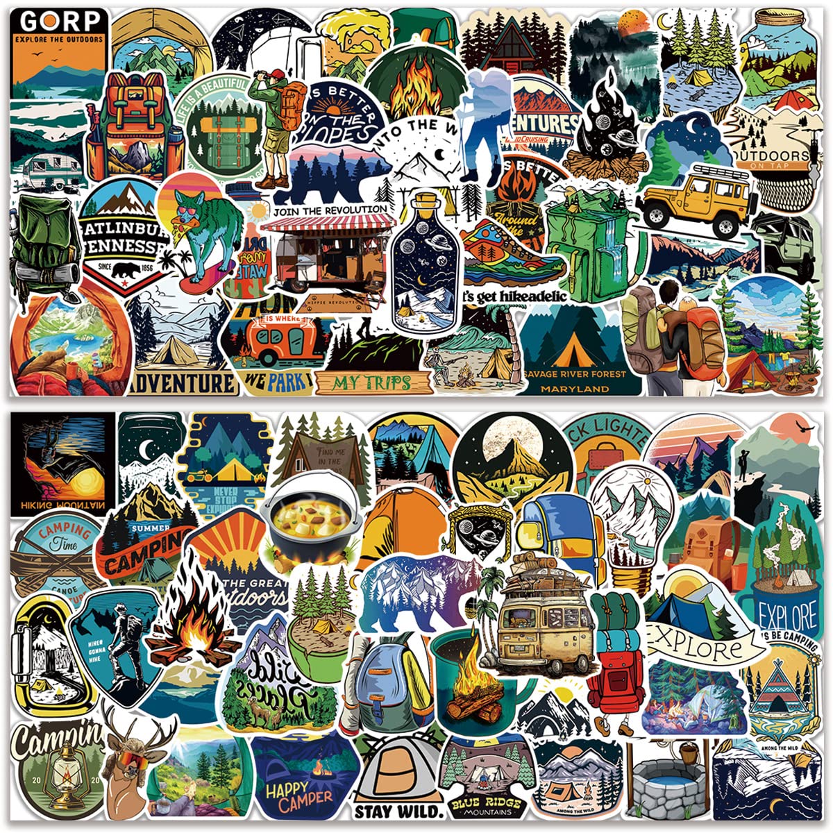 100 Pcs Wilderness Hiking Adventure National Natural Park Outdoor Camping Stickers, Must-Have Sticker Signs for Outdoor Lovers a