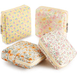 Paterr 4 Pcs Mini Quilted Floral Makeup Bag Small Coquette Cosmetic Bag Aesthetic Floral Quilted Makeup Pouch with Zipper Cute G