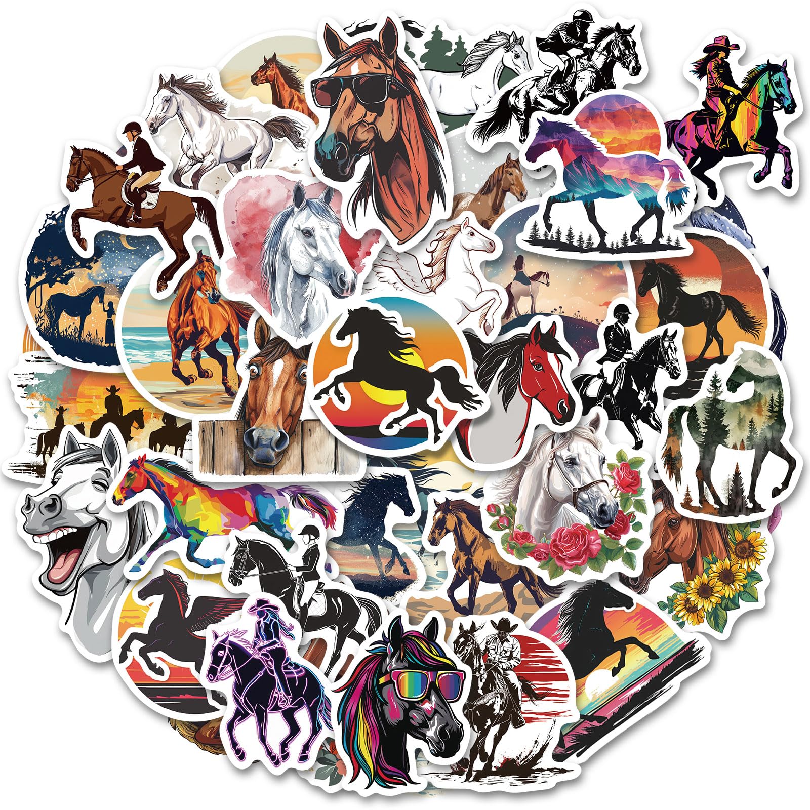 100 Pcs Horse Stickers Pack, Horse Decor Party Favors, Horse Riding Stickers for Water Bottle Laptop Scrapbook, Cool Horse Theme