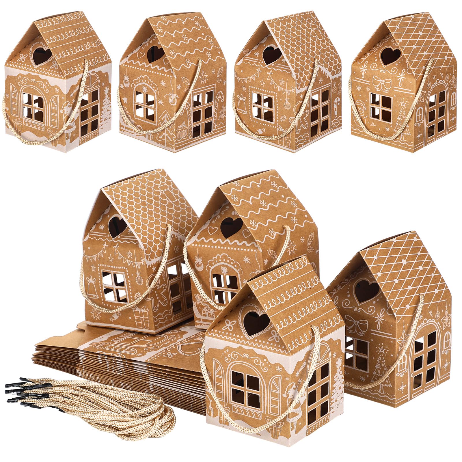 Gersoniel 24 Pcs Christmas Gift Boxes Candy Gingerbread House Mini Christmas Party Favor Box Small Paperboard Gift Container for