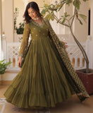 Wedani Georgette Sequins Embroidered Work Anrakali Kurta Set For Women (In Alpha L Regular Green),GREEN,L,Georgette,Anarkali,Kurta, Scarf