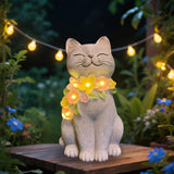 LEAESMHR Solar Cat Garden Statue for Outdoor Decor, Cat Solar Light with Flowers, Resin Cats Figurine for Garden, Yard, Lawn Dec