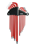 ARES 70164-13-Piece SAE Long Arm Ball End Hex Key Wrench Set - Chrome Finish with Red High Visibility Anti-Slip Coating - Conven