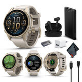 Garmin Fenix 8 43MM AMOLED Sapphire Premium Multisport GPS Smartwatch Soft Gold with Fog Gray/Sandstone Silicone Band, Built-in 
