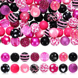 Whaline 50Pcs Preppy Bubblegum Beads Pink Girl Spacer Bead 20Mm Pink Black Leopard Heart Chunky Beads Set Jumbo Plastic Bead for