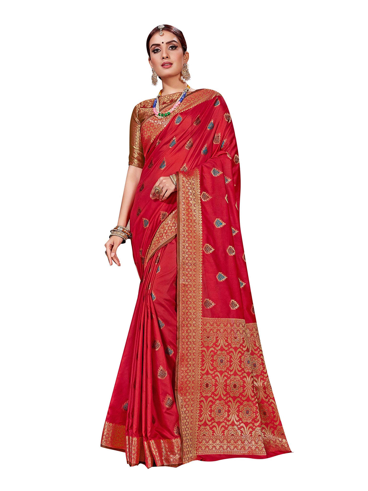 Anni Designer Women'S Red Color Banarasi Art Silk Saree With Blouse Piece (Florance_2123_Free Size),Red,Free