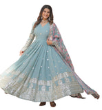 Wedani Faux Georgette Embroidered Work Anarkali Kurta Set For Women (In Alpha M Regular Sky Blue),SKY BLUE,M