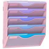 Gawerk 5 Tier Hanging Wall File Organizer, Mesh Mail Paper Orgnization Hanging File Folder Holder for Home Office, Pink