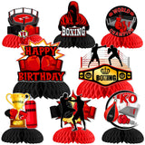 JOYMEMO 8 Pieces Boxing Birthday Honeycomb Centerpieces - Boxing Match Birthday Party Decorations Red Black Gold, Boxer Gloves P