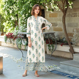 Anni Designer Women'S Rayon Viscose Straight Printed Kurta With Palazzo (Kumbh White_M_White_Medium),White,M,Rayon Blend,Classic,