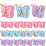 MotiMind 36 Pcs Butterfly Party Favor Bags with Handles Pink Purple Blue Butterfly Goodie Gift Paper Treat Candy Bags for Birthd