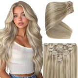 Ve Sunny Human Hair Clip in Extensions Blonde Highlight Clip in Hair Extensions Real Human Hair Comfortable Clip in Human Hair L