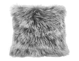 HomeRoots Grey, White, Taupe Genuine Tibetan Lamb Front with Microsuede Backing Grey Snowtop Tibetan Lamb Pillow
