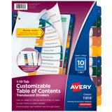 Avery Plastic 10 Tab Binder Dividers, Customizable Table of Contents, Multicolor Tabs, 1 Set (11818)