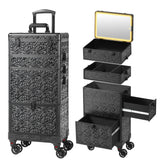 GALHUBIS Rolling Makeup Case with Lighted Mirror, Makeup Train Case with Large Drawer, Cosmetology Case, Travel Makeup Organizer