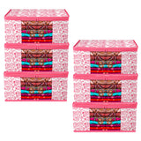 Kuber Industries Saree Cover Bag | Zip Closure | NonWoven | 6 Pack | Pink | Transparent Window | LeafDesign | 9 Inch | Wardrob