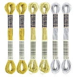 6 Skeins Embroidery Thread, 3 Colors Metallic Embroidery Floss Set, Polyester Cross-Stitch Threads for Hand Embroidery, String A