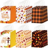 Resholder 30 Pcs Fall Paper Gift Bags with Handles Thanksgiving Pumpkins Maple Leaves Treat Bags Autumn Harvest Candy Goodie Bag