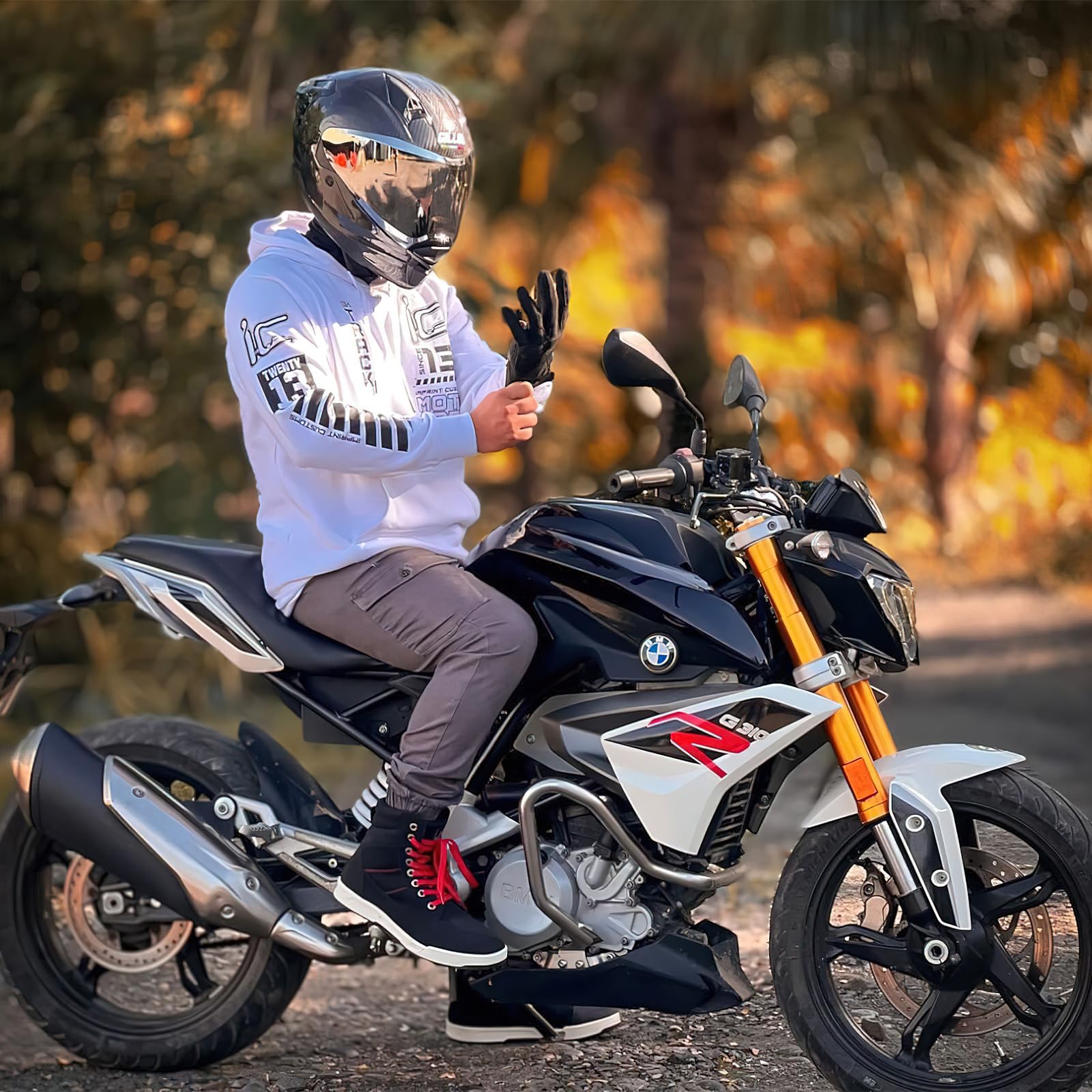 BORLENI Motorcycle Riding Shoes Road Street Motocross Protective Boots for Men, Casual Breathable Powersports Shoes