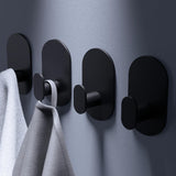 Black Self Adhesive Hooks - 4 Pack Heavy Duty Wall Hooks no Damage, Sticky Hook for Hanging Coat/Robe/Towel, Stick on Kitchen/Ba