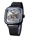 Forsining Fashion Analogue Men'S Stainless Steel Watch(Silver Dial Black Colored Strap)