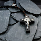 Alexander Castle Our Father Solid Wooden Rosary Beads (Handmade - Brazilian Walnut) with St Benedict Junction - Comes in Velour