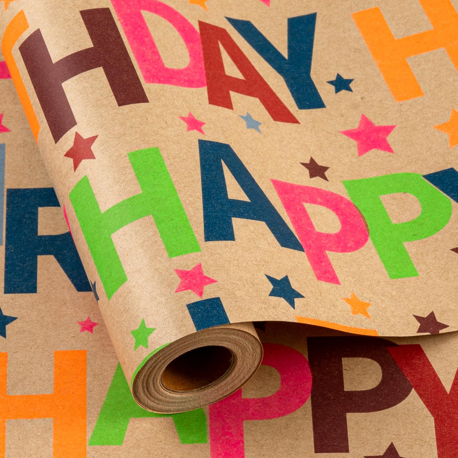 MAYPLUSS Happy Birthday Wrapping Paper Roll, Colorful Kraft Birthday Gift Wrap for Boys Girls Men Women 17 IN x 16.5 FT