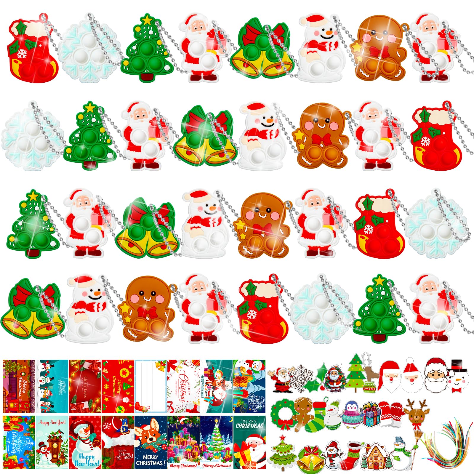 Christmas Party Favor for Kids: Stocking Fillers Pop Keychain - Christmas Eve Box Fillers Party Favours for Children- Fidget Toy