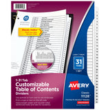 Avery Ready Index 20% Recycled Table Of Contents Dividers, 131 Tab, Black/White