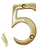 RCH Hardware 2275PB075 | Solid Brass 3 Tall House Number 5, Polished Brass Shiny Gold Matching Screws Included