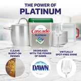 Cascade Platinum Dishwasher Pods, Actionpacs Dishwasher Detergent With Dishwasher Cleaner Action, Fresh Scent, 62 Count