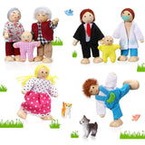 Skylety 10 Pcs Wooden Dollhouse Set of Mini People Figures Dollhouse Dolls Wooden Doll Pretend Play Figures Accessories (Rustic 
