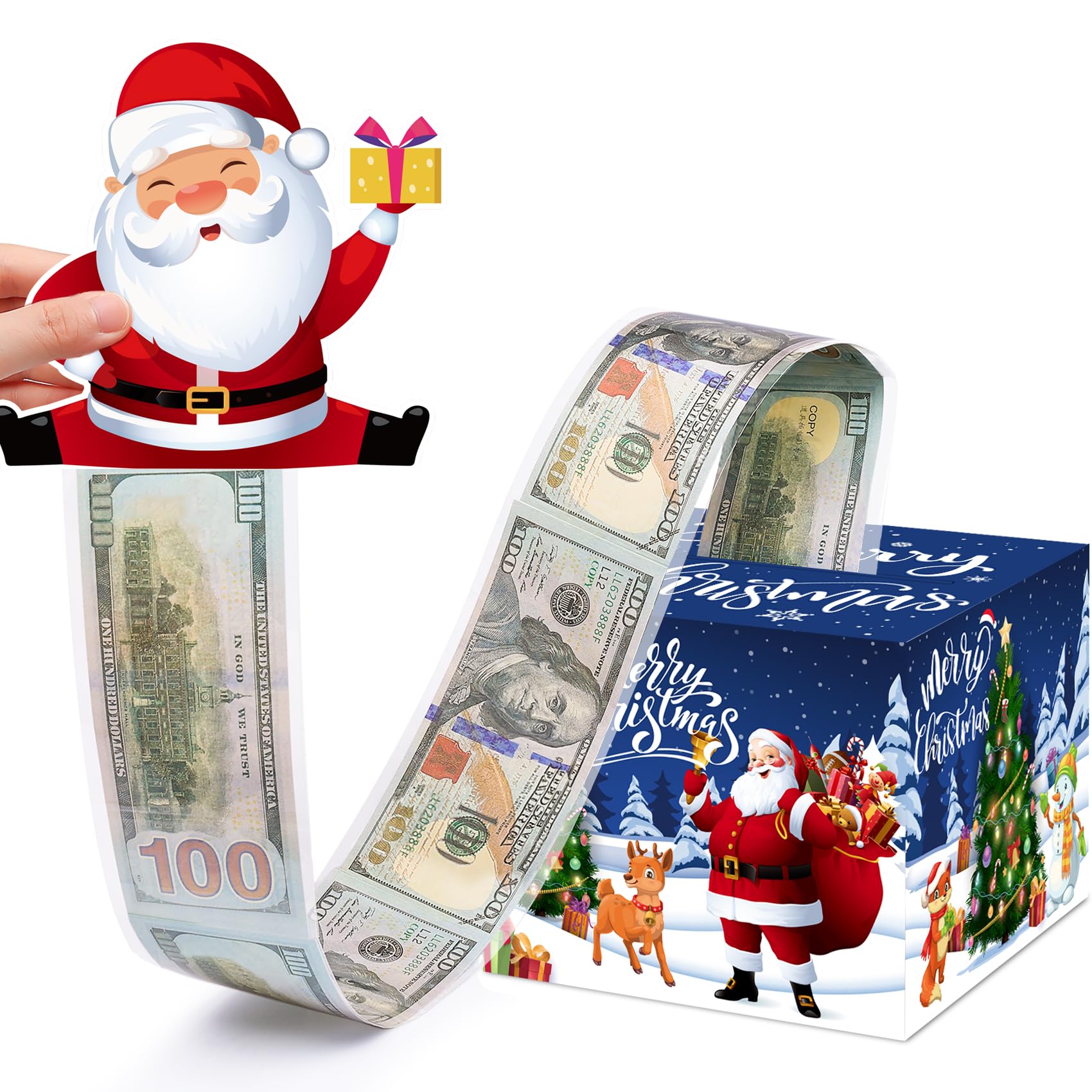 Meiidoshine Christmas Money Box for Cash Gift Pull, Surprise Money Holder for Kids Adults with 100Pcs Transparent Bags - Fun Way