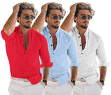 Bellstone Men'S Cotton Blend Solid Regular Dress Shirt (Kurta1600_Triple_Red-Sky-White_L