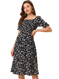 Toplot Dresses For Women Knee Length With Floral Print(Dress-5107-Black-M),Black,,B0C4DJWLQF