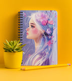 Graphic Word A5 Spiral Notebook With Floral Girl Art Design, Purple, Wire Bound Journal For Writing And Sketching (Pack Of 1)