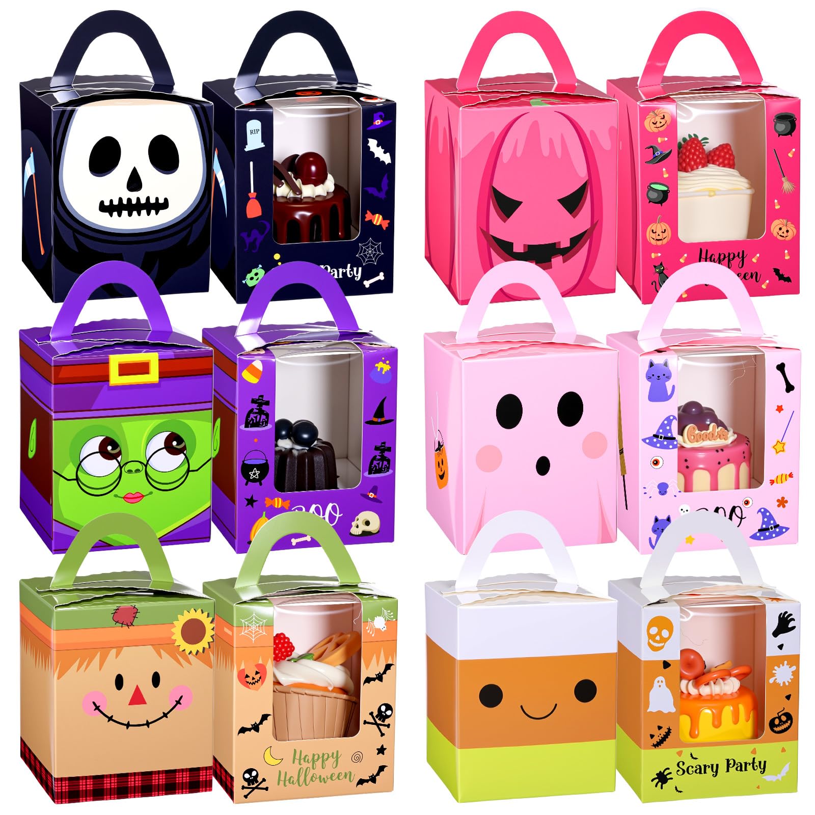 Qeeenar 60 Pieces Halloween Cupcake Boxes Halloween Individual Cupcake Carriers Boxes Party Bulk with Clear Window for Cup cake 