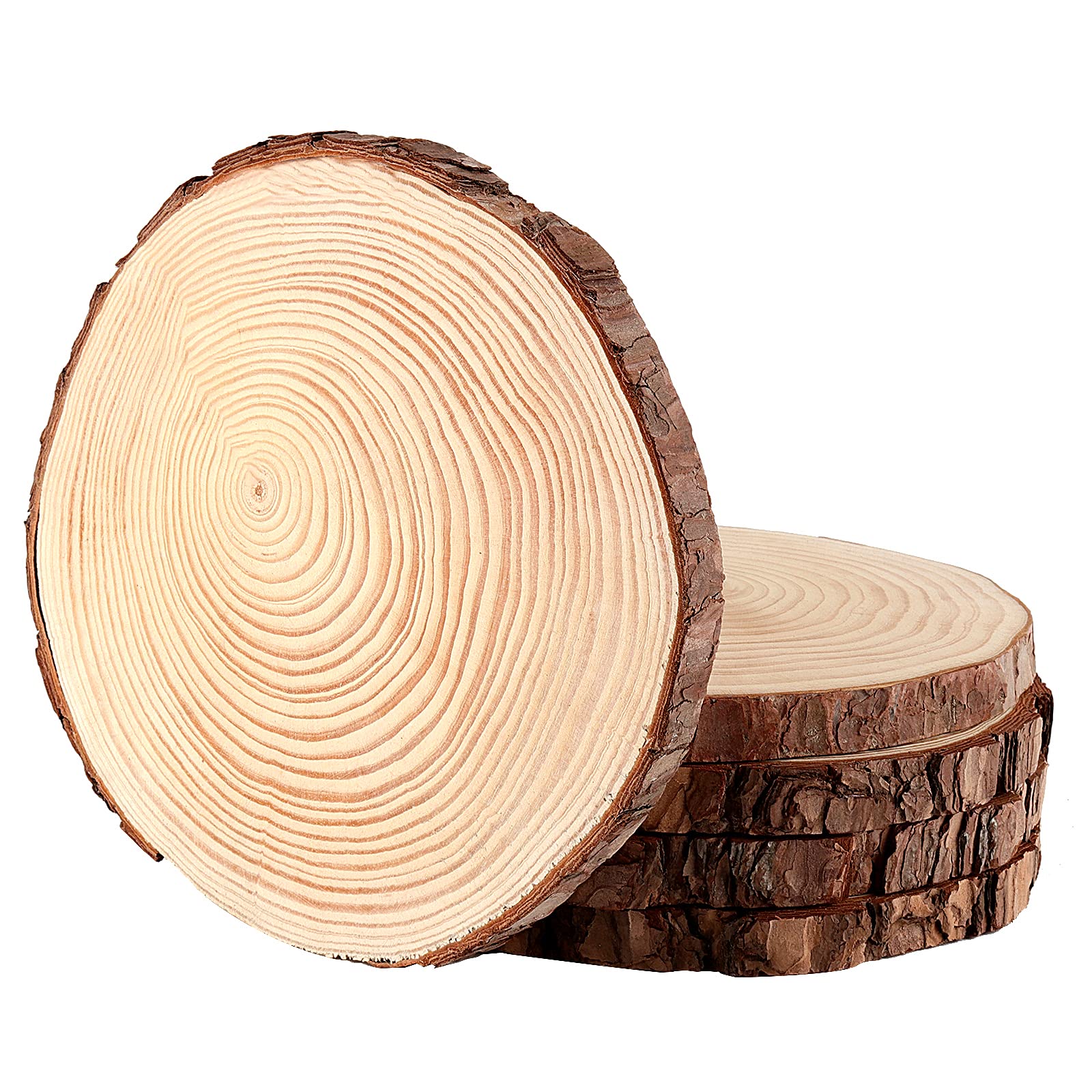 JOIKIT 5 PCS 8-9 Inch Unfinished Woods Slices, Natural Round Rustic Wood Slices for Centerpieces, Wooden Circles for DIY Craft, 