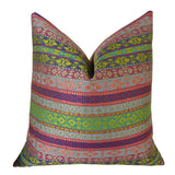 Plutus Brands Plutus Fuchsia Stripes Handmade Throw Pillow, 12 X 20, Magenta/Green/Blue