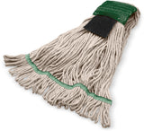 SPARTA FloPac Acrylic Mop Head, LoopEnded, Wide Band with 5inch Green Band with Scrubber for Organized Cleaning, Medium, Natural
