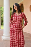 Anni Designer Women'S Cotton Blend Straight Printed Kurta With Pant (Vidula Maroon_L_Maroon_Large),Maroon,L,,,