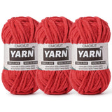 3 Pack Red Fluffy Chunky Chenille Crochet Yarn, Baby Yarn for Crocheting Soft Blanket, Bulky Velvet Yarn (100g/54.8yds Each), Pl