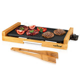 NutriChef Smokeless Indoor Electric Grill - Bamboo Tray, Non-Stick Plate, Adjustable Thermostat, Dishwasher Safe, 1800W Power