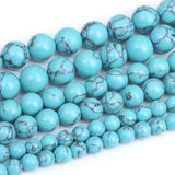 32PCS 12MM Blue Turquoise Round Loose Beads Natural Gemstone Beads for Jewelry Making DIY Bracelet Necklace 15