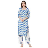 Anni Designer Women'S Rayon Cotton Printed Kurta With Palazzo And Dupatta (Jaipuri Blue_Styl_Xxl_Blue_Xx-Large),Blue,2XL,,,